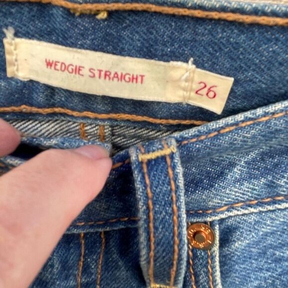 Levi’s 26” Wedgie Straight high waisted button fly raw hem jeans. - Picture 6 of 8